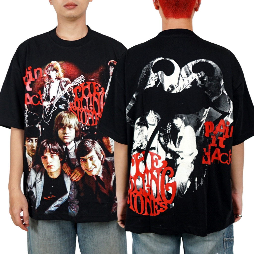 KAOS OVERSIZE THE ROLLING STONES TSHIRT BLACK PRIA WANITA UNISEX COTTON COMBED 20s
