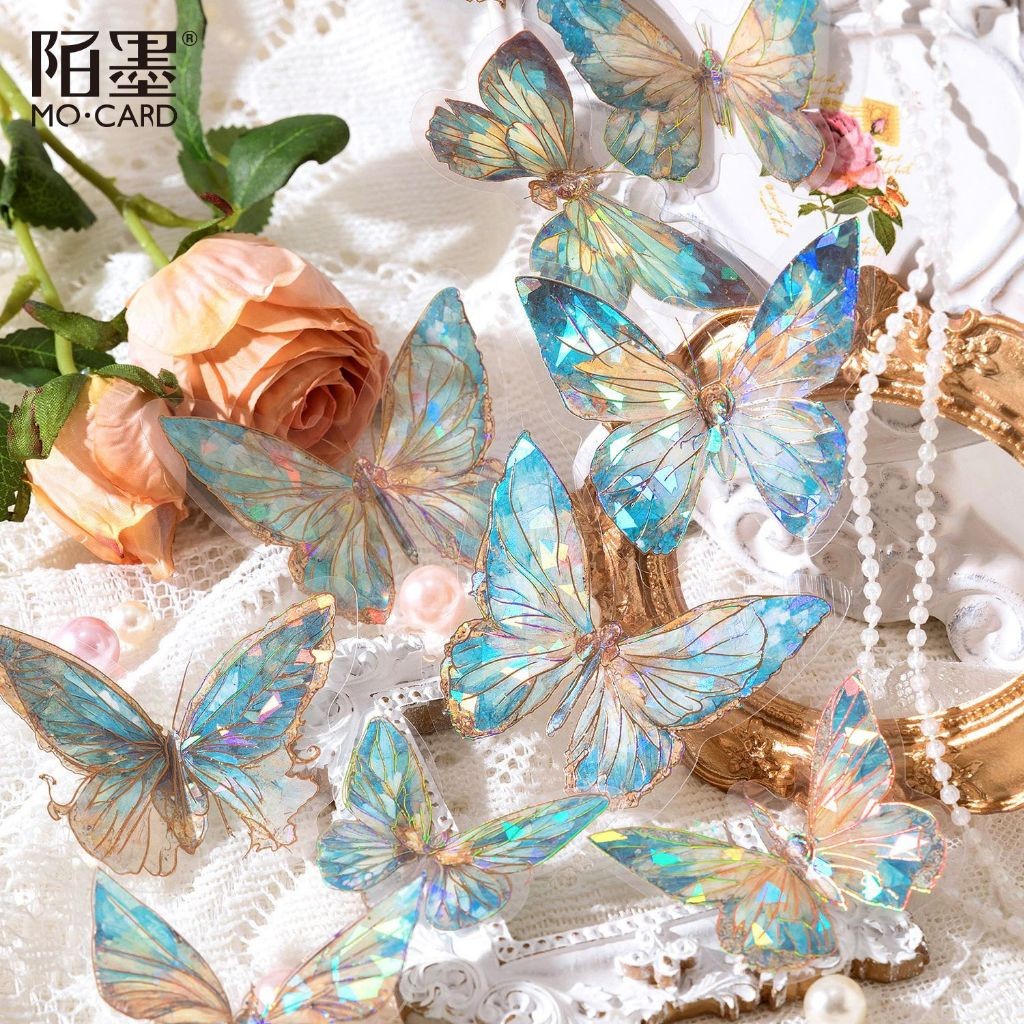 

TERLARIS Stiker Laser Kupu-Kupu 3D Holografik PET DIY 20 Lembar