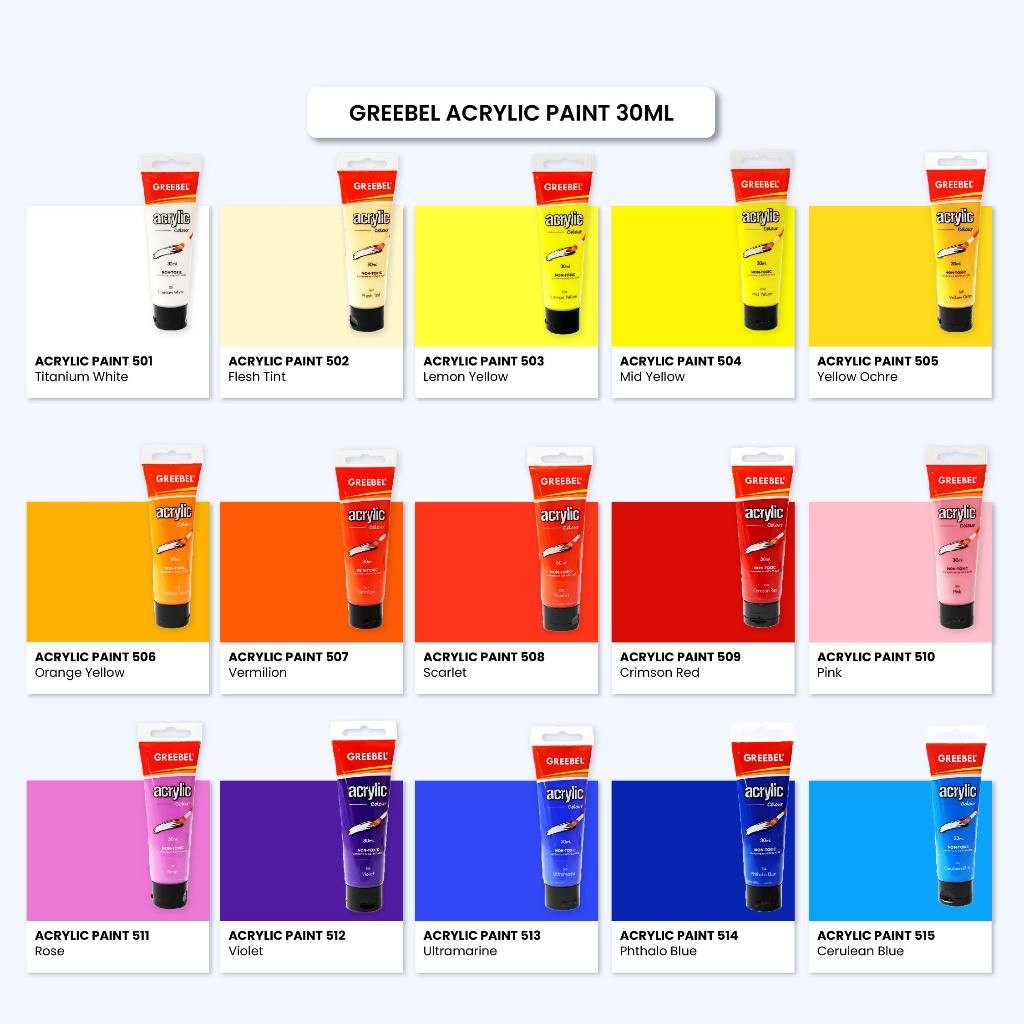 

Acrylic Paint Greebel (PCS) / Cat Akrilik 30ml Satuan / Cat Lukis Canvas Warna Cerah Pekat
