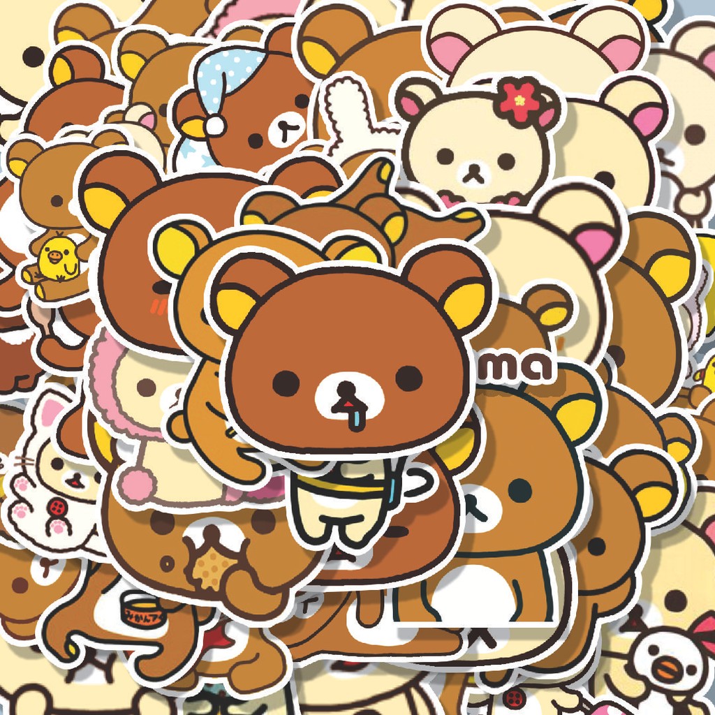 

100PCS Lucu Stiker Kartun Rilakkuma Stiker Aesthetic Stiker Anti Air Stikers Berperekat Waterproof sticker decal buat Motor Helm Buku Journal Koper Casing HP Laptop Botol Minum Hadiah anak