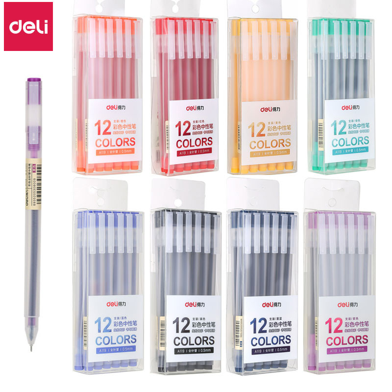 

12 PCS Colored Gel Pens 8 colors 0.5 mm fine point Watercolor drawing Pen for journal School supplies Stationery