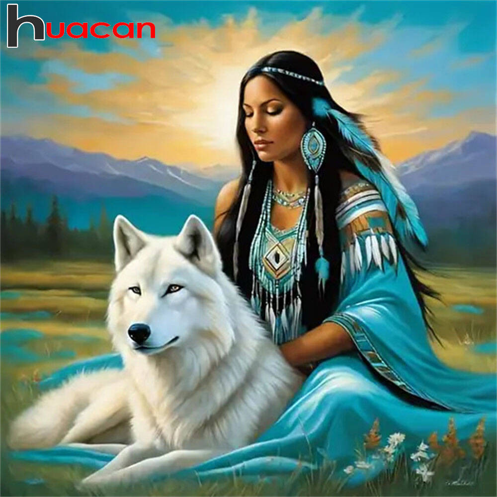 

Huacan Full Beauty Wolf Diamond Mosaic Grassland Mountain Range Diamond Painting Complete Kit New Arrivals