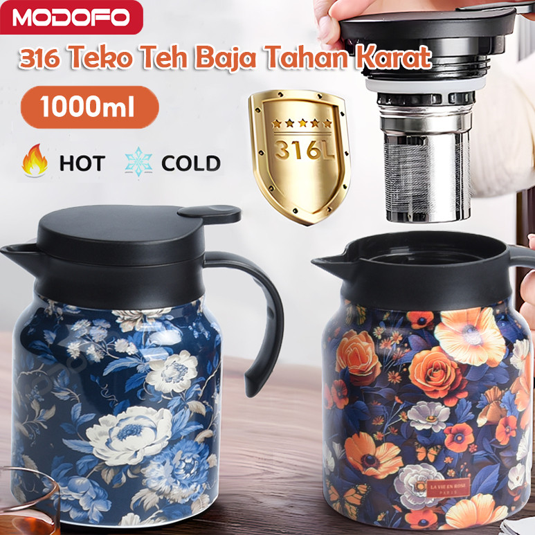 NASPROTOPB MODOFO Teko Teh Isolasi 1000ml Tahan Panas Dingin 24 Jam Baja 316 Stainless Aesthetic Mot