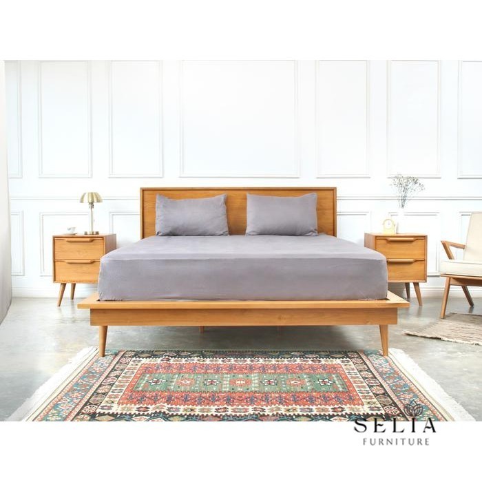 Selia Furniture Asher Bed Frame - Dipan Kayu  - Single (90x200cm) Kayu Jati Solid Minimalis