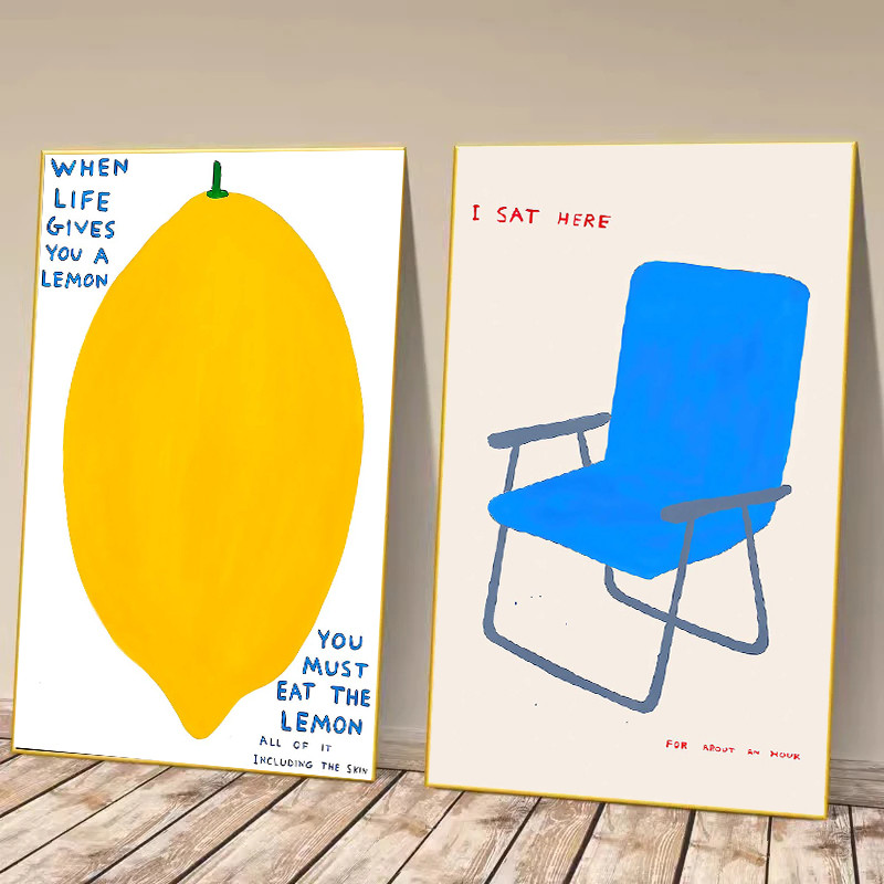 

Nordic Simple Orange Lemon Blue Chair Floor Korean Wall Art Canvas Painting Posters Picture for Living Room Home Decor Frameless