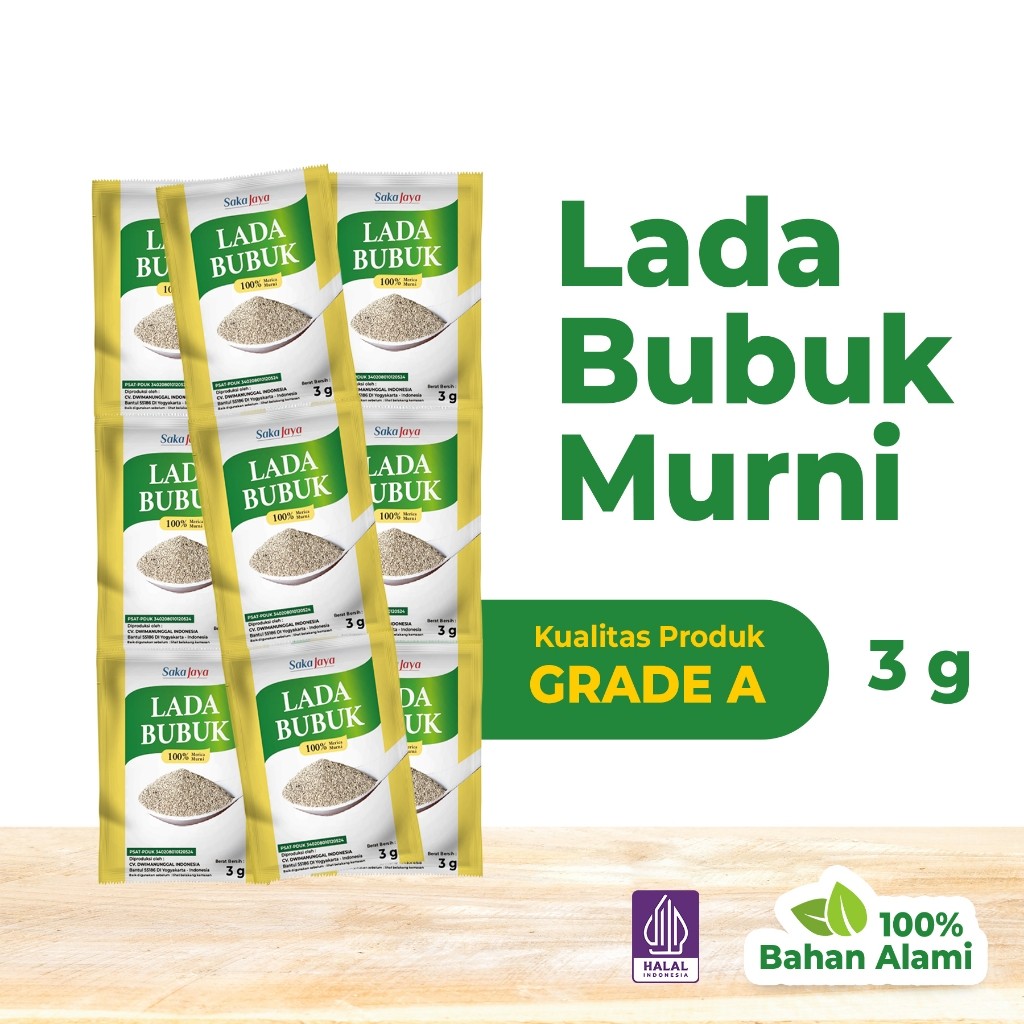 

[Renceng] Lada Murni Bubuk 3gr Saka Jaya (Kemasan 3gr x 12 pcs) Murni Merica Bubuk