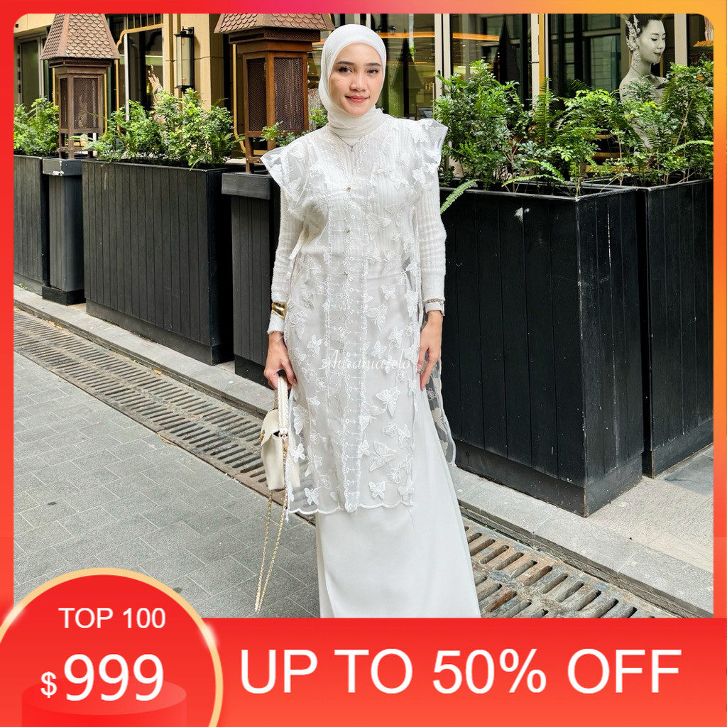 VEST QUEEN TUNIK DAN PENDEK BRUKAT PUTIH atasan wnaita rompi outer Promo 50%