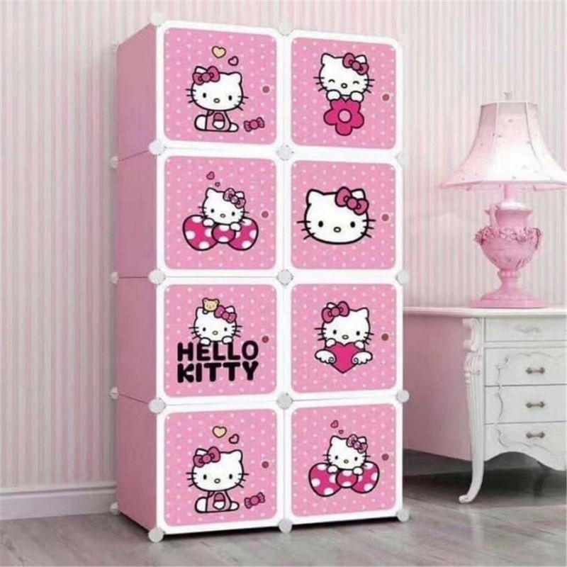 LEMARI BAJU PORTABLE 8 PINTU/ KARAKTER LUCU / LEMARI MULTIFUNGSI PLASTIK TEBAL 2X4 8 KOTAK