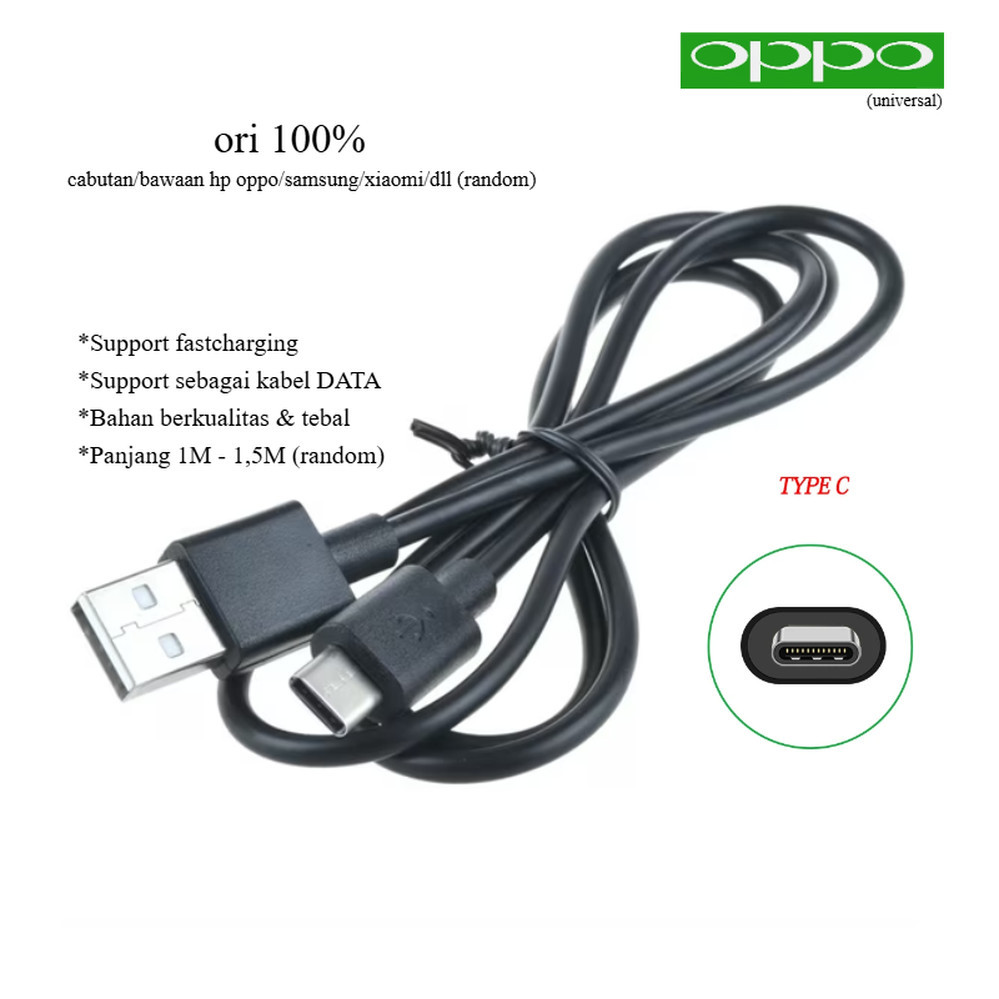 ori 100% (hitam) Usb type C kabel charger oppo F19 (CHP2219 / CPH2219) - F19 PRO (CPH2285) - F19S (C