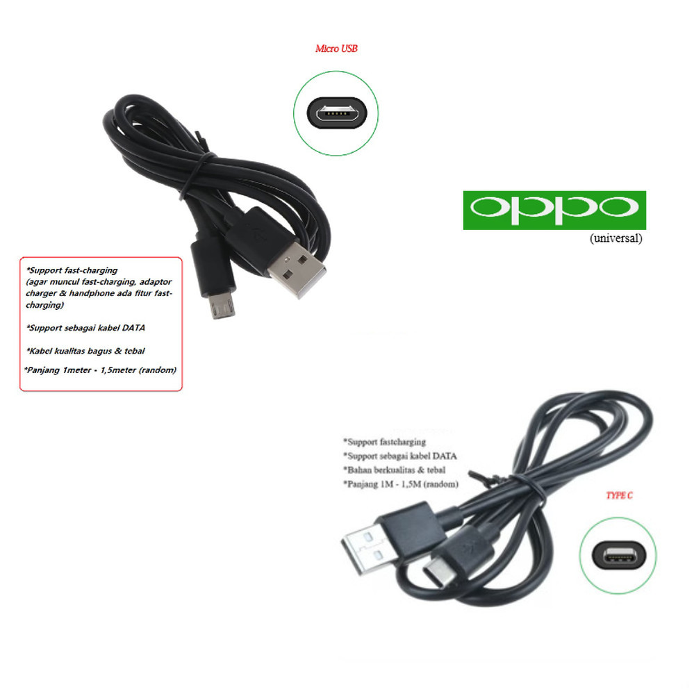 (hitam) Usb C & micro kabel charger oppo a53 2020 / A53 4G (CPH2127, CPH2131) - oppo 53 5G (PECM30 /