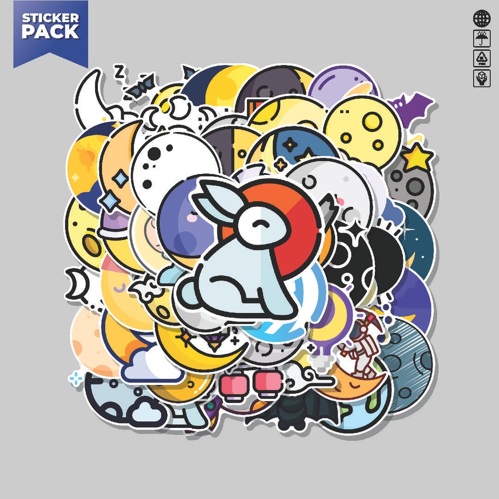 

[100PCS]Stiker Pack Stiker Moon [Bulan] Aesthetic Vinyl Anti Air Dekorasi Sticker Laptop Buku Journal Koper Helm Casing HP Gitar Helm Skateboard