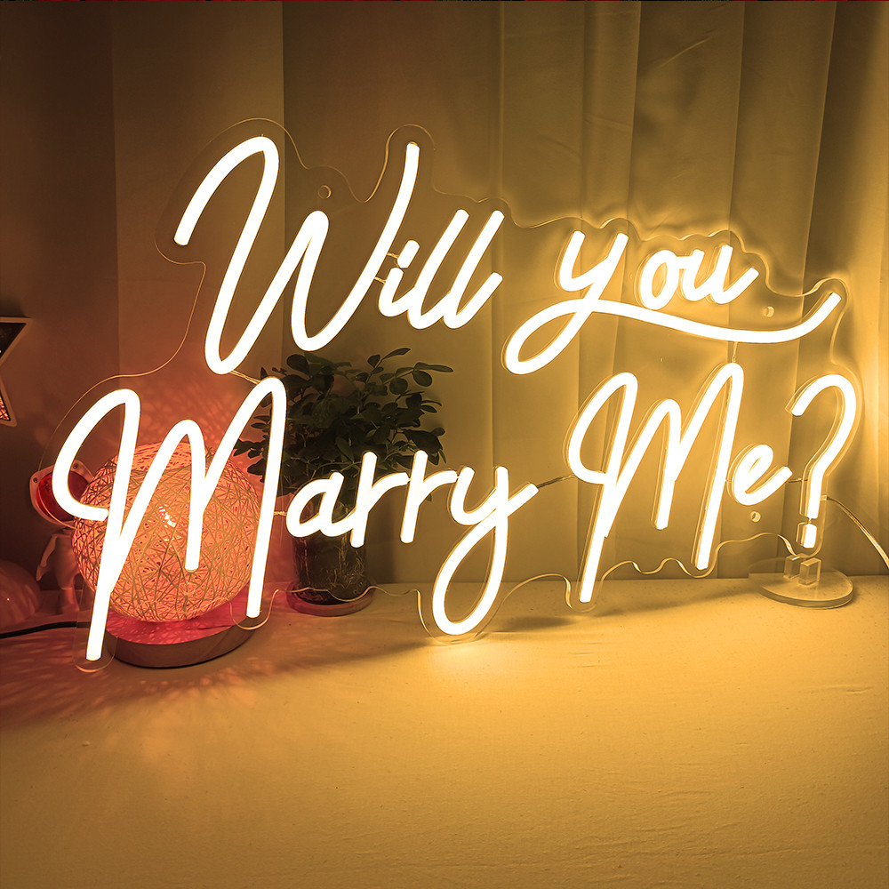 Will you marry me? Neon light proposal, illuminated logo, wedding decoration, engagement, acrylic ro