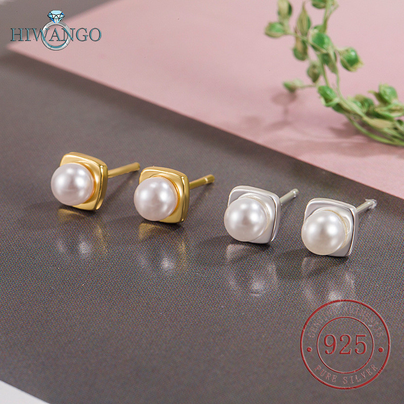 HIWANGO Anting-anting Stud Mutiara Persegi Perak 925