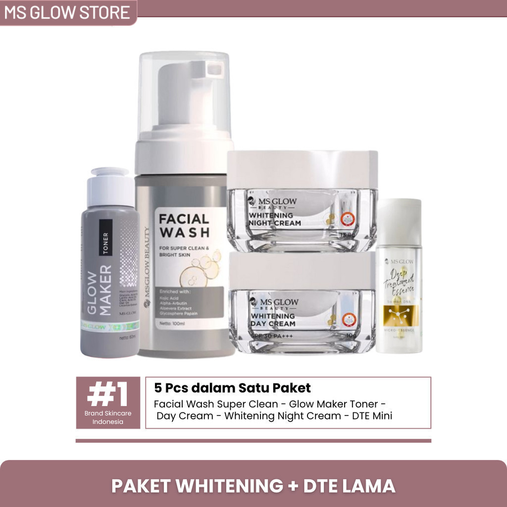 Ms Glow Beauty Paket Whitening + DTE Mini Skincare Glowing 1 Set Lengkap Pemutih Wajah Glowing Cepat