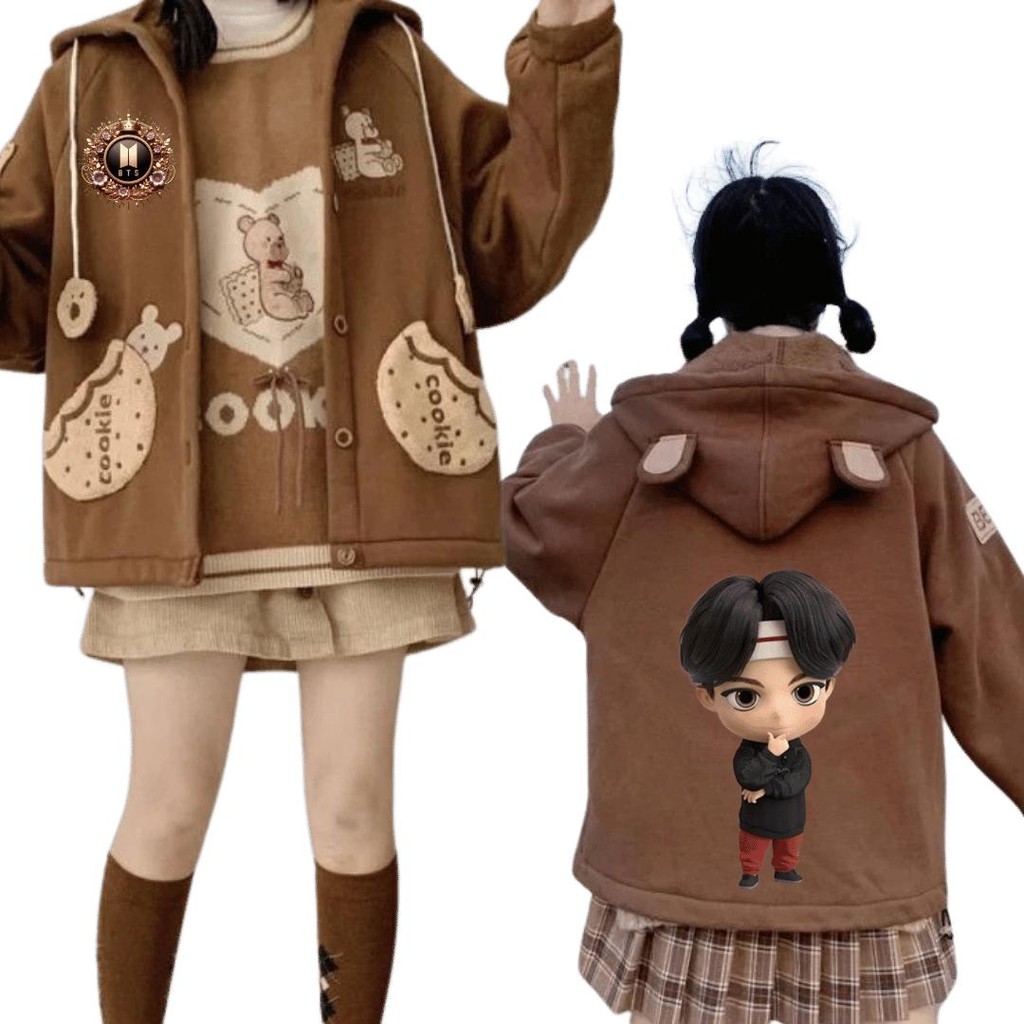 ( BISA CUSTOM ) HOODIE CHIBI BANGTAN TINY TAN CARAKTER 7  MODEL ALL MEMBER PROMO FREE TOPI 3 ORANG P