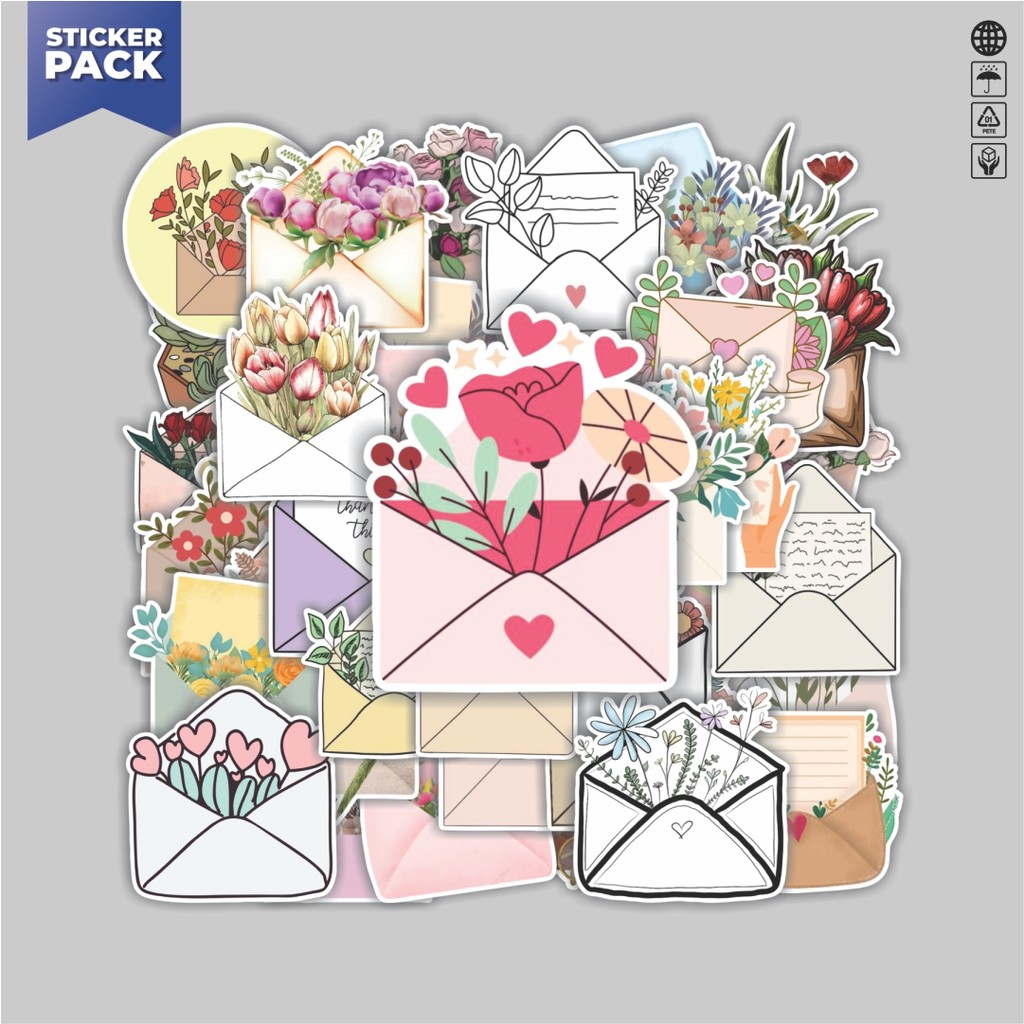 

[100PCS]Stiker Pack Stiker Envelope Flowers [Bunga Amplop] Aesthetic Vinyl Anti Air Dekorasi Sticker Laptop Buku Journal Koper Helm Casing HP Gitar Helm Skateboard
