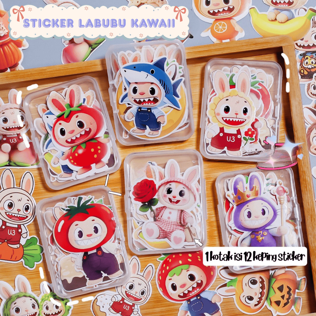 

[ CRATK ] STIKER KARAKTER KARTUN RABBITS LABUBU WARNA WARNI UNTUK DEKORASI ALAT TULIS, TUMBLER DLL ISI 12 PCS