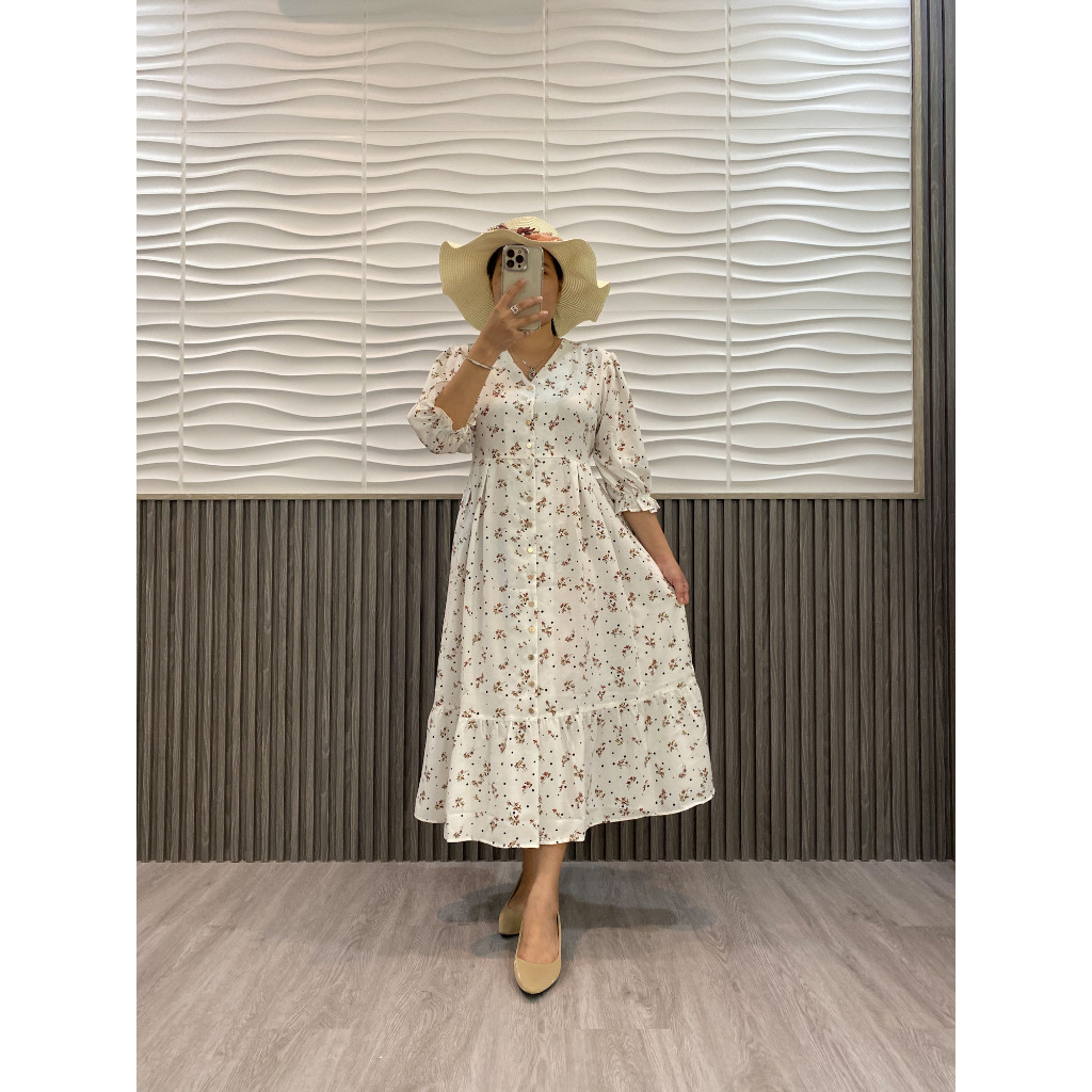 SAXCSHOP TNAE felin midi dress motif bunga crinkle premium 171