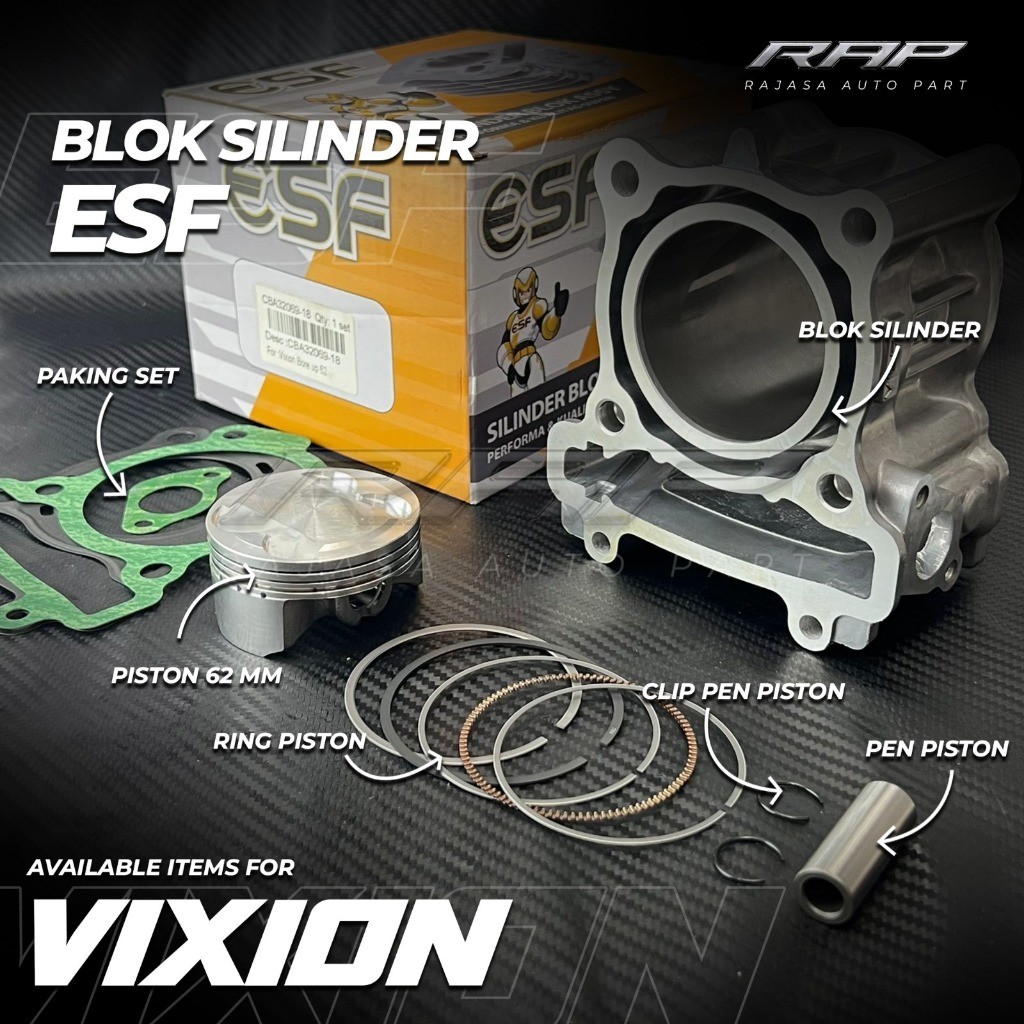 PAKET BLOK SEHER VIXION BORE UP/BORING VIXION NEW 1PA BORE UP 62MM/CYLINDER BLOK VIXION 62 MM ESF
