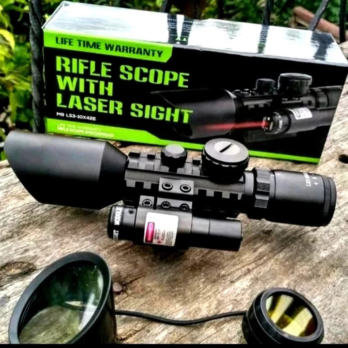Telescope Teleskop Rifle Scope + Laser Scope ACCURATE M9 LS 3-10x42 E
