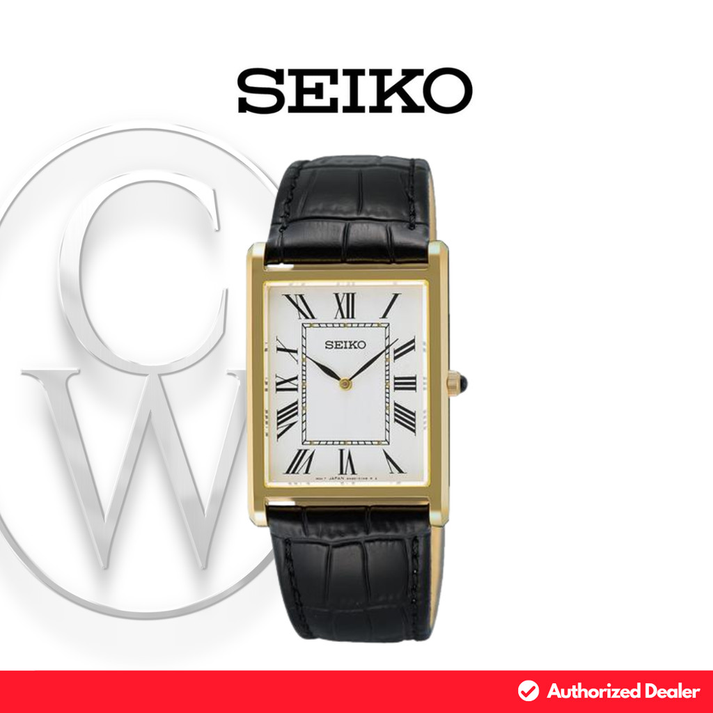 Jam Tangan Pria Seiko SWR104P1 Kulit Classic Vintage Retro Seiko Tank SWR104 Couple Gold
