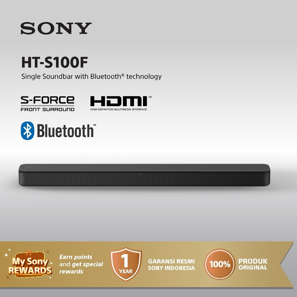 GemaAudio Shop Sony Home Theater Hometheater HT-S100F Soundbar Tunggal 2ch Bluetooth - Black Origina