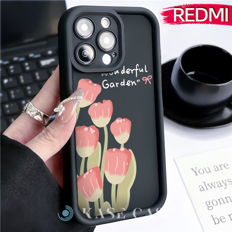 Estetik Flowers Silicone SoftCase Redmi NOTE 13 Pro Redmi 12 13C Xiaomi-POCO-M4 Pro Soft Polos Hitam