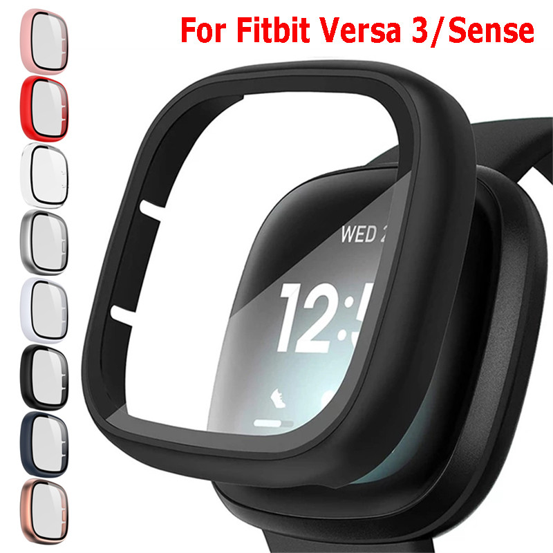 Protective Case for Fitbit Versa 3/Sense Cover Screen Protector Glass+Cases Hard Shell for Versa3 Fi