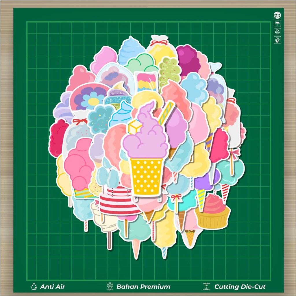 HOT 50 PCS STIKER Cotton Candy V2 Cartoon Stiker Fashion Cars Decal Dingin Kartu Album Custom Vinyl 