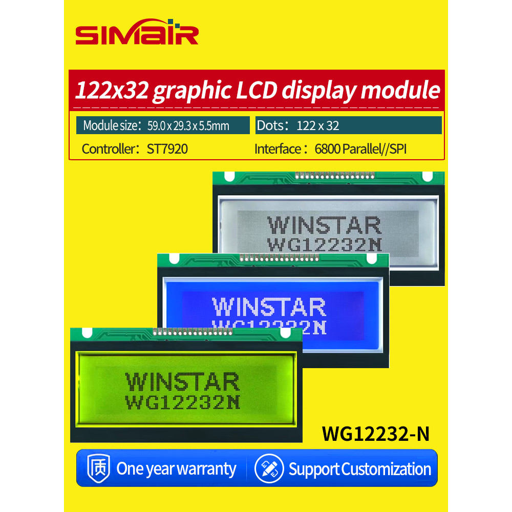 Winstar WG12232N 5V Screen 6800 SPI ST7920 122x32 Liquid Crystal Display 12232 Graphic LCD Yellow 12