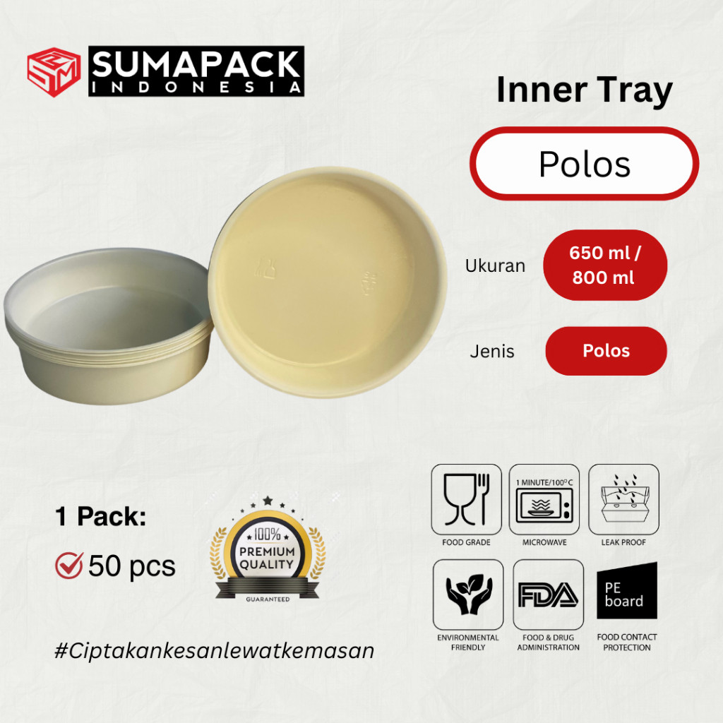 (1Pack isi 50pcs) Inner tray Paper Bowl | Inner Sekat Iner Polos Rice Bowl 650 ml dan 800 ml