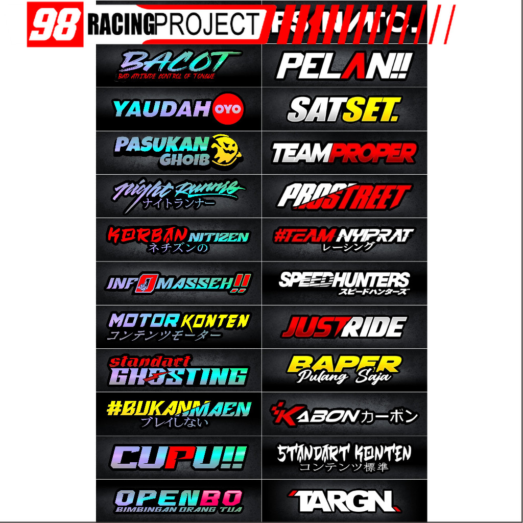 Sticker Vinil Racing / Stiker Vinil Pack / Sticker Vinil Custom / Sticker Vinil Motor / Stiker Anti 