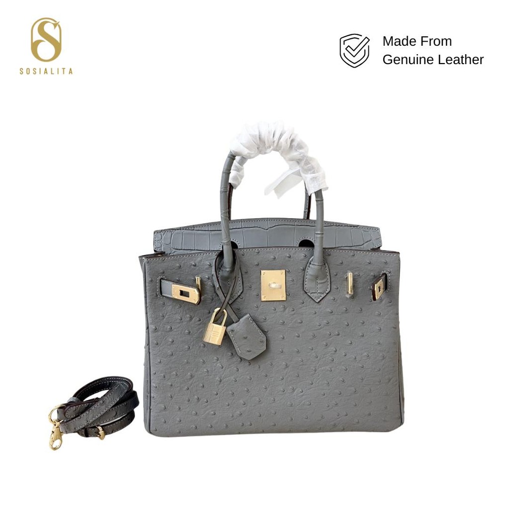 Sosialita Bierky Ostrich 30 Genuine Leather Bag Tas Kulit Asli Tas Wanita Hand Bag Shoulder Bag