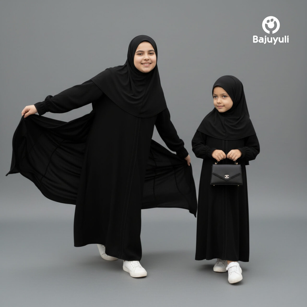 Bajuyuli - Baju Gamis Remaja Hitam Perempuan Anak Syari Lebaran Dress Putih Terbaru Muslim Tanggung