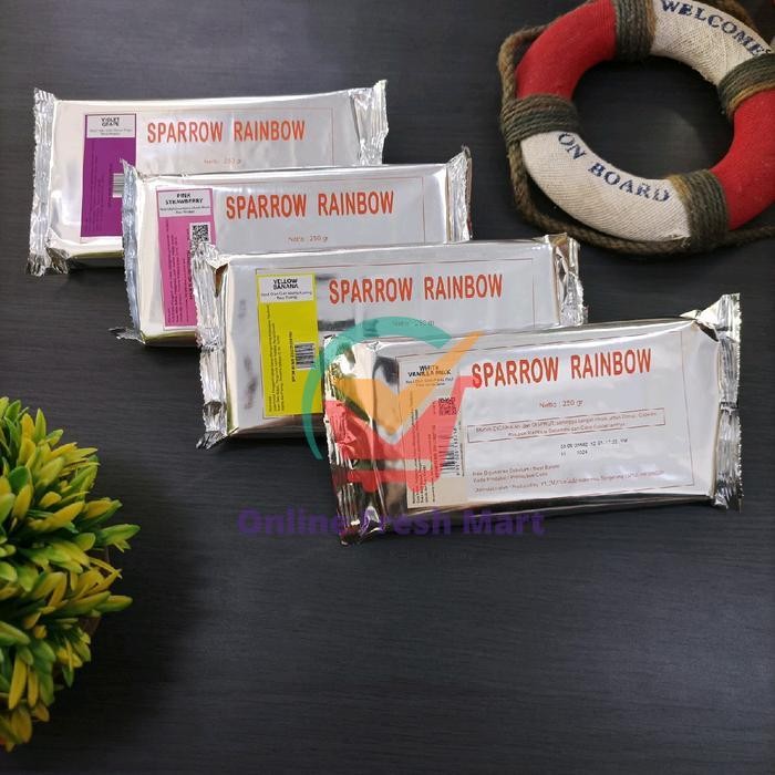 Sparrow Rainbow 250gr - white vanilla pink strawberry violet grape yellow banana - Coklat Warna Balo