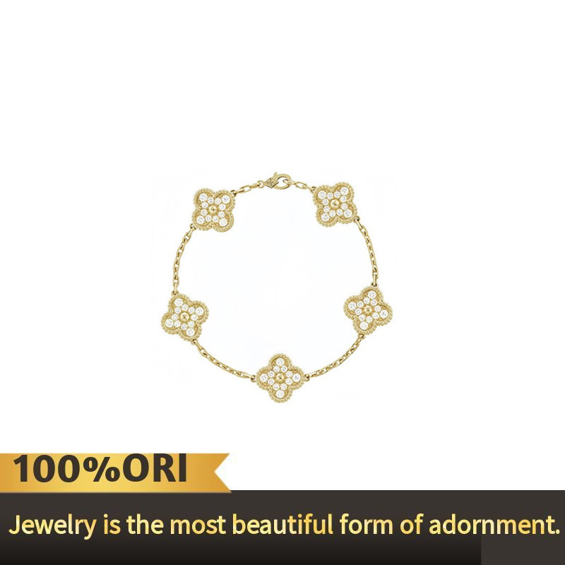 [100% Original]Van Cleef & Arpels Alhamdra Four Leaves Lucky Series Gelang /perhiasan wanita/Yellow 