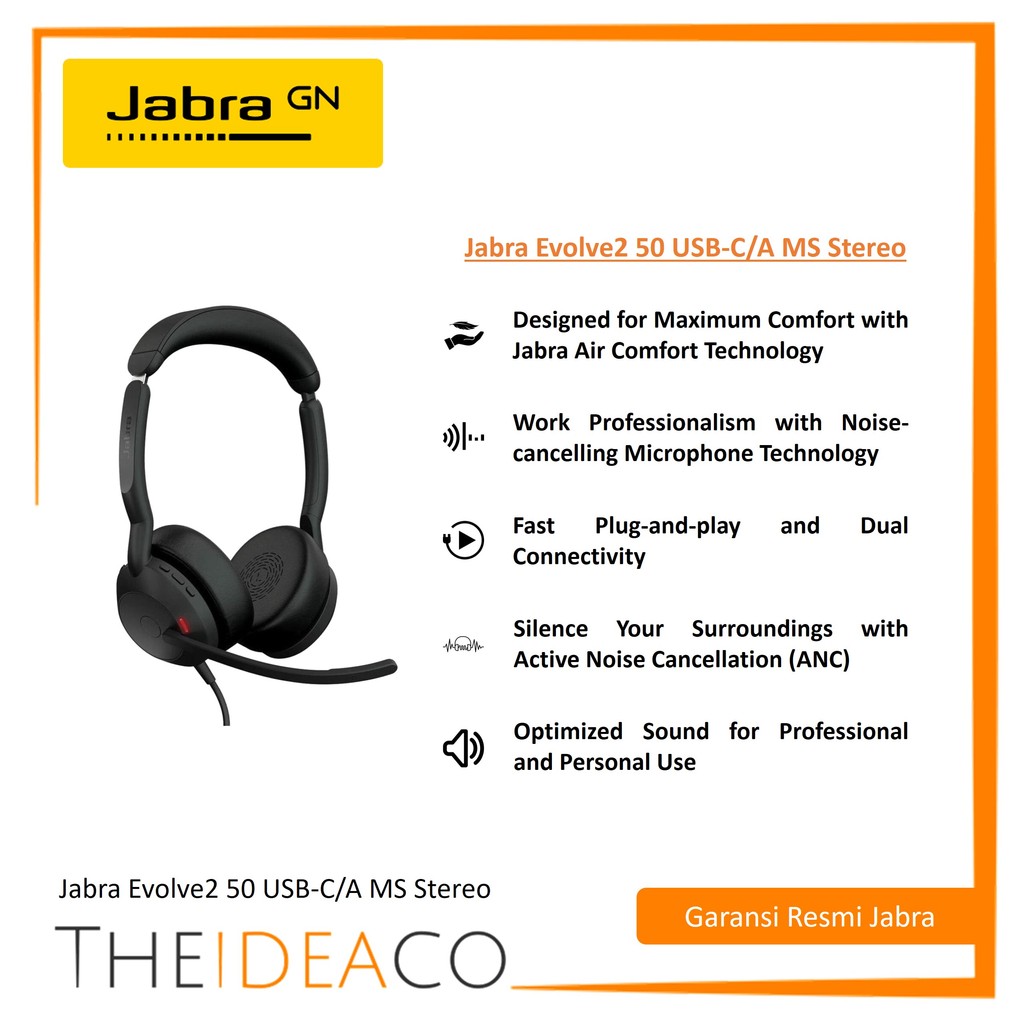 Jabra Evolve2 50 USB-C/A MS Stereo Headset (25089-999-799)