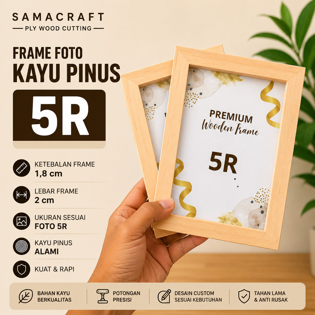 Bingkai Pigura Kayu Jati Belanda 5R (127 x 178 MM)