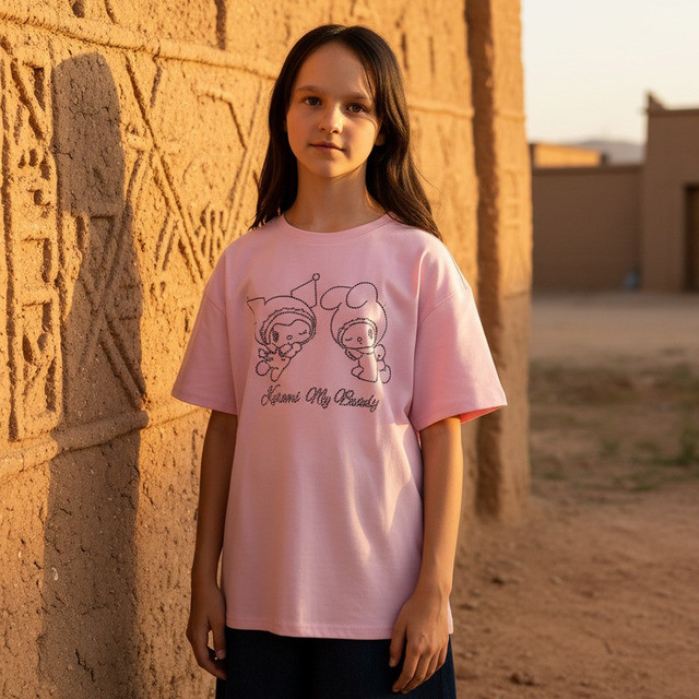 Max Fashions Kuromi  My Melody Rhine Stone Ss Oversize T Shirt Pink Medium