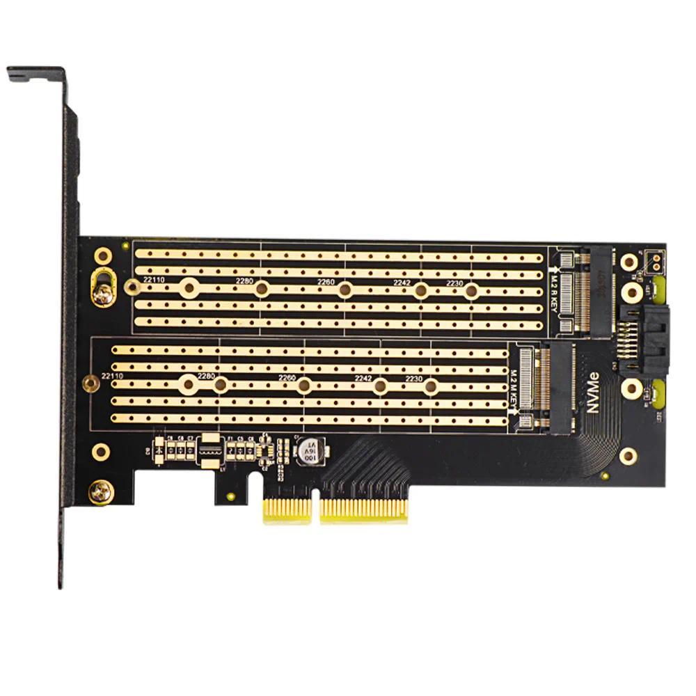 JEYI SK6 Dual M.2 PCIe 4.0 Adapter NVMe (M-Key) & SATA (B-Key) SSD to PCIe x4/x8/x16 Slot for High-S