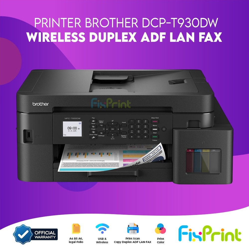 FixPrint Printer Brother MFC-T930DW Ink Tank Multifungsi WiFi Garansi Resmi Print Scan Copy Duplex W