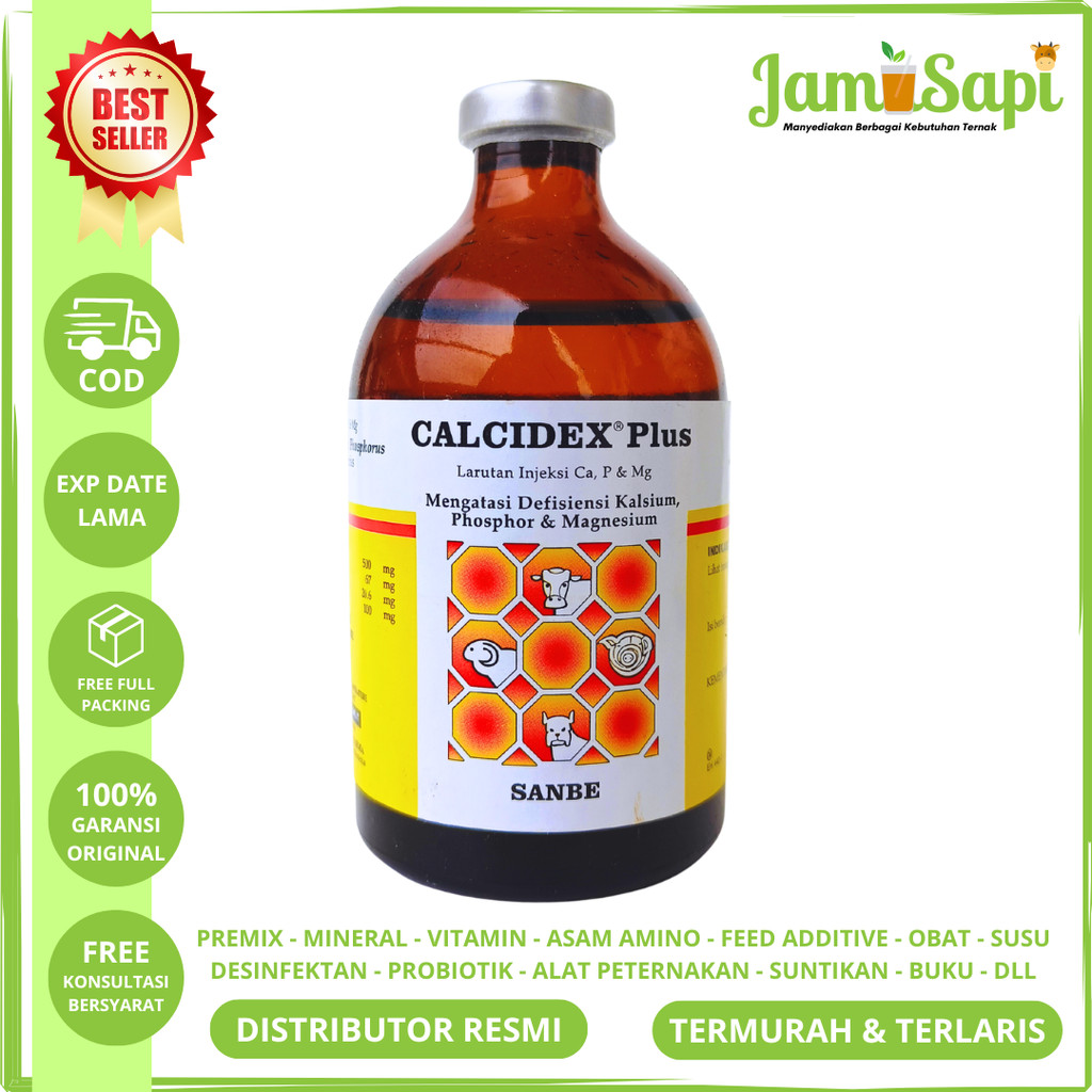 CALCIDEX PLUS Injeksi 100 ml - Obat Lumpuh Kurang Kalsium Fosfor Magnesium Pada Ternak Sapi Kambing 