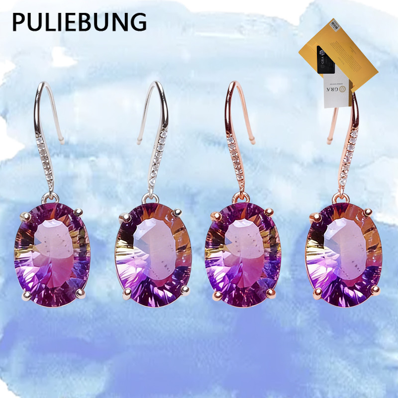 PULIEBUNG Anting Moissanite Ungu-kuning Yang Indah Dan Mempesona