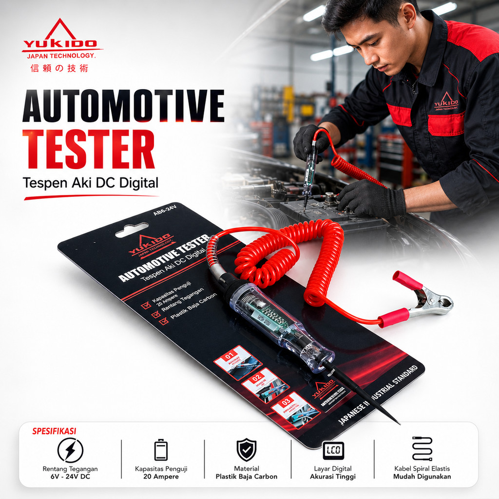 YUKIDO Digital Testpen listrik 120V Tespen Digital DC Tester Testpen Kelistrikan Listrik Mobil Motor