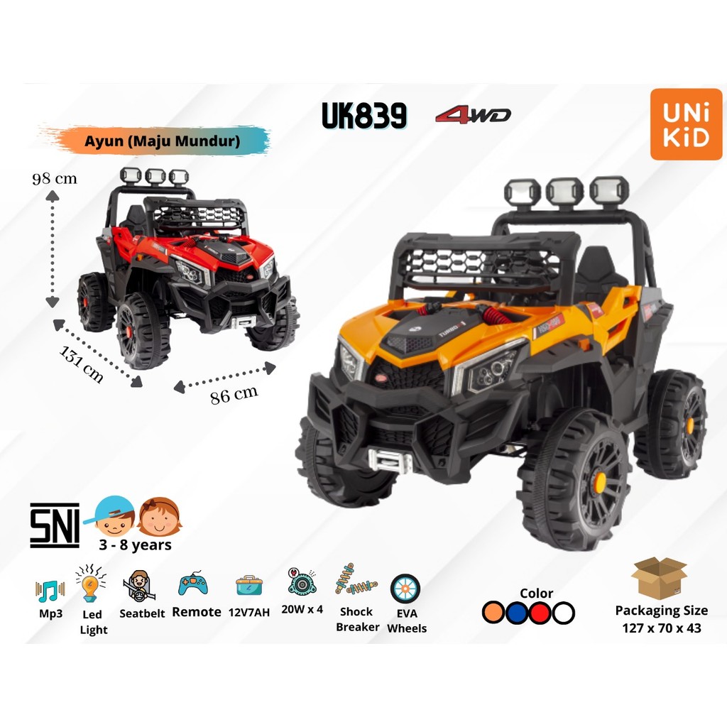 PROMO Mainan Mobil Aki Jeep Buggy Monster Unikid UK 839 Ban Karet 4 WD