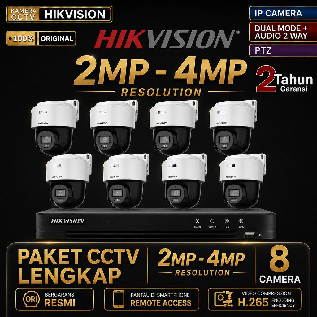 Paket CCTV HIKVISION IP Camera PTZ 2MP 4MP 8 Channel 8 Kamera