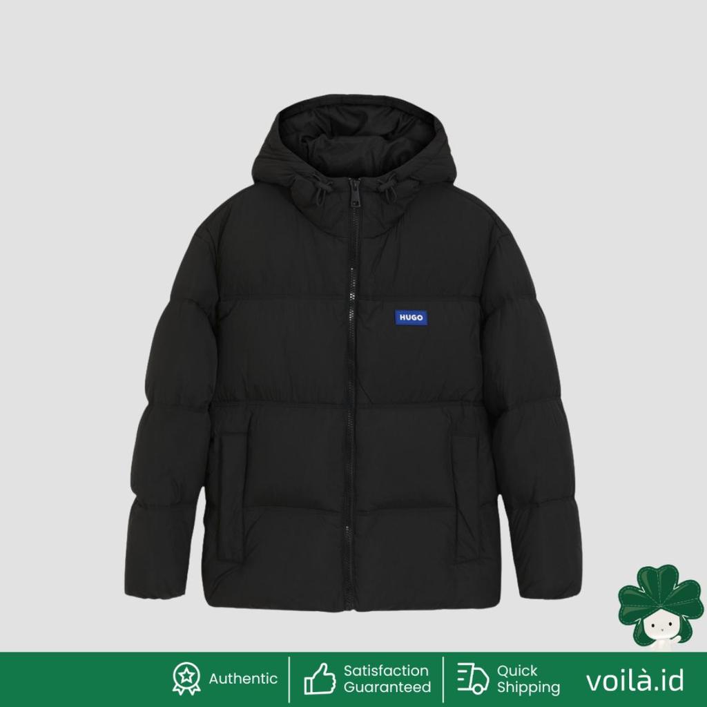 Water-repellent Padded Jacket With Blue Logo Label Black