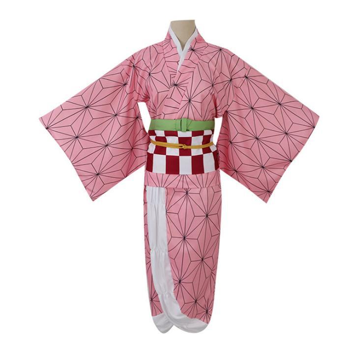 Nezuko Anime Kostum CosplayKimonoDemon Killer Kostum Nezuko WigSaberWanita Seragam Kimono - SUIT, 12