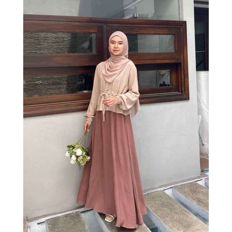 Dafinty - Rosella Dress Bahan Premium Crinkle Gamis Wanita Remaja Simpel Kekinian
