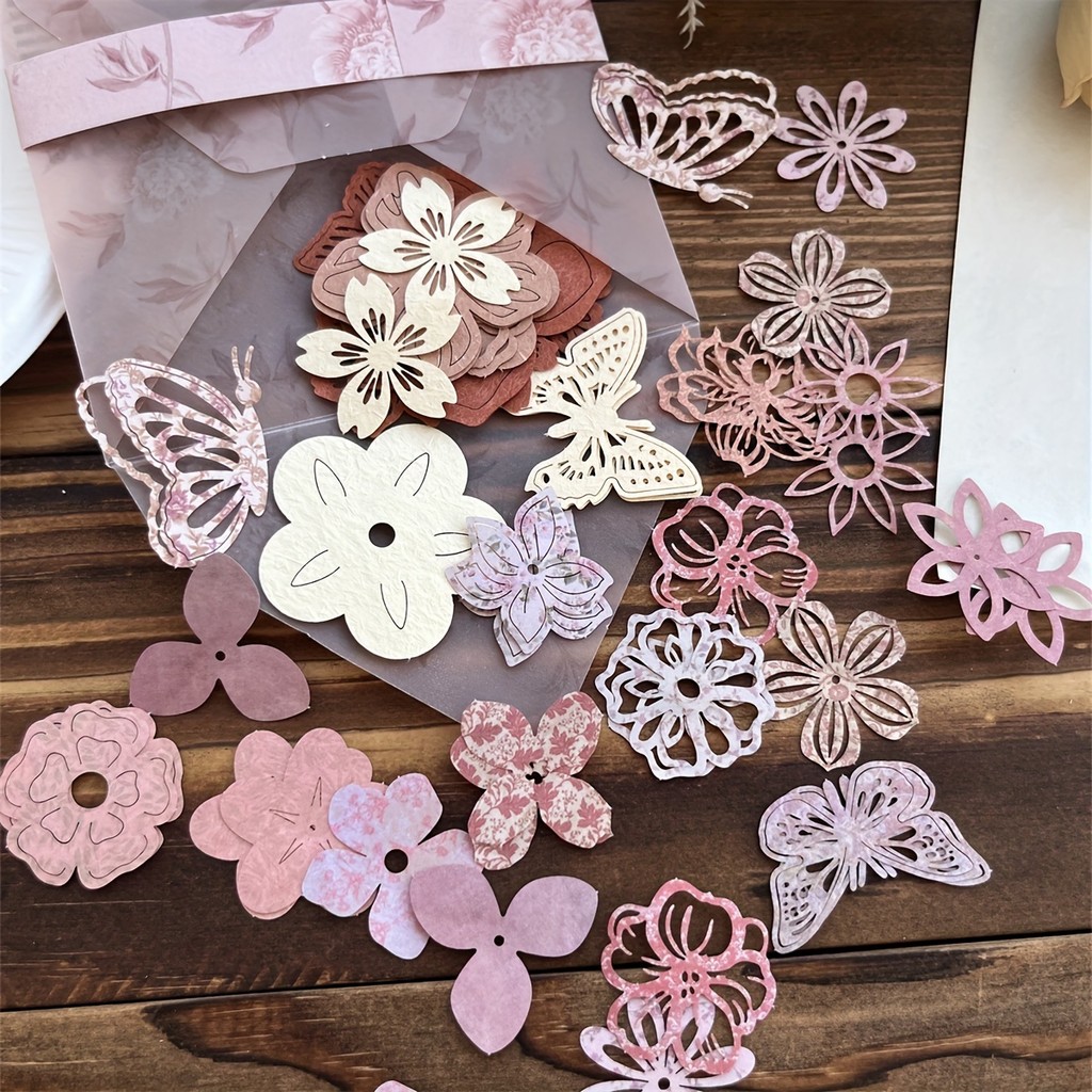 

50 Pcs Vintage Flower Butterfly Decorative Paper Hand Account Diary Decoration Material Pape DIY Scrapbooking Collage Materials